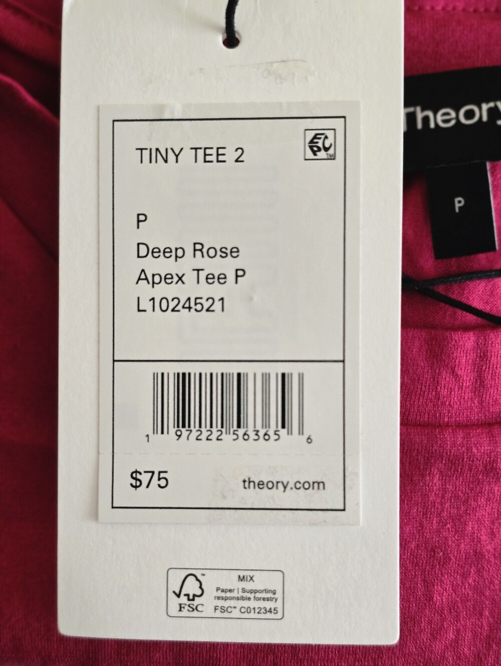 Theory Tiny Apex Organic Pima Cotton T-shirt, Size P (XS) - Picture 5 of 9